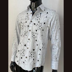 Dulce de Leche Light Grey Eyelet Embroidered Floral Shirt Size M Medium
